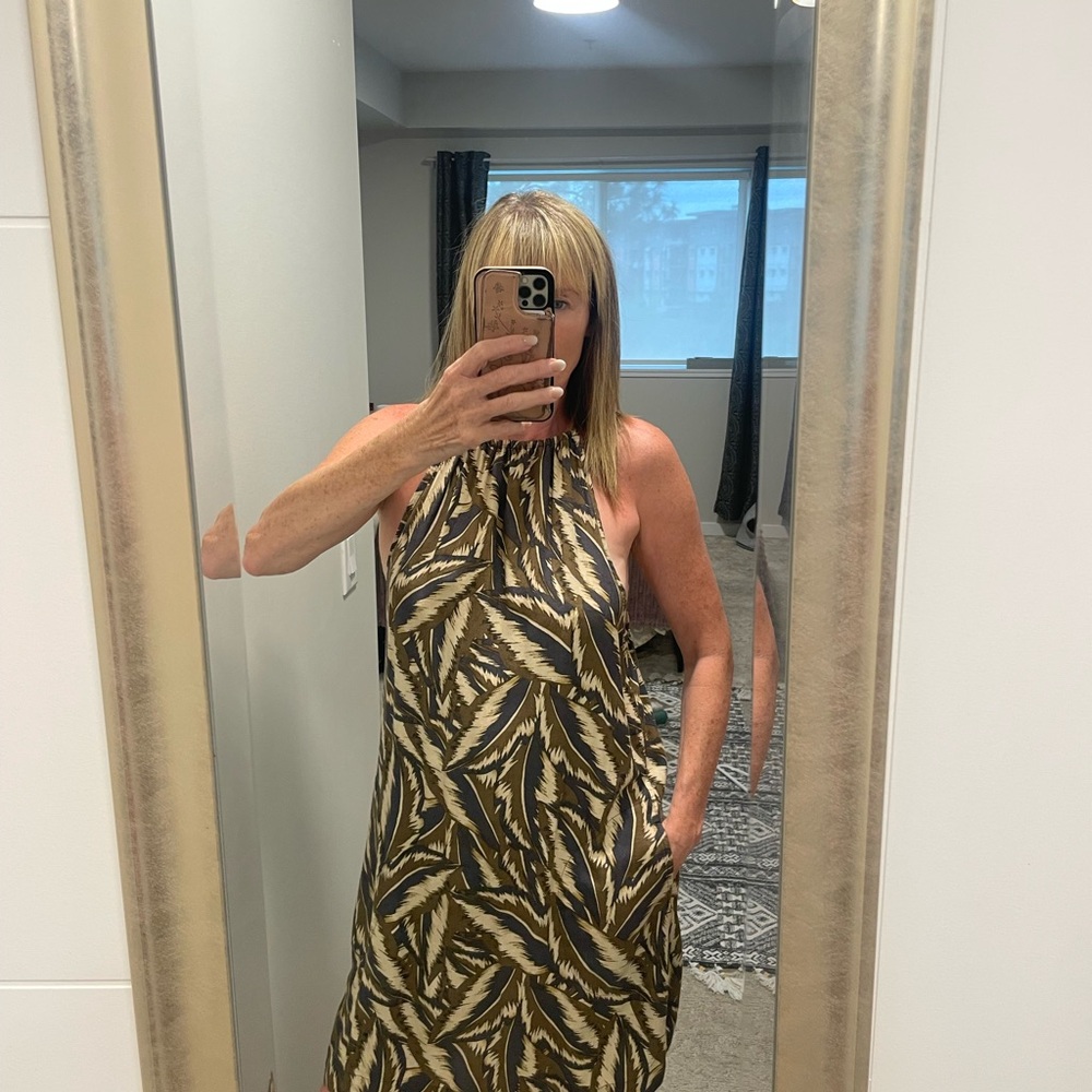 Stylish Halter Neck Dress in Brown and Tan